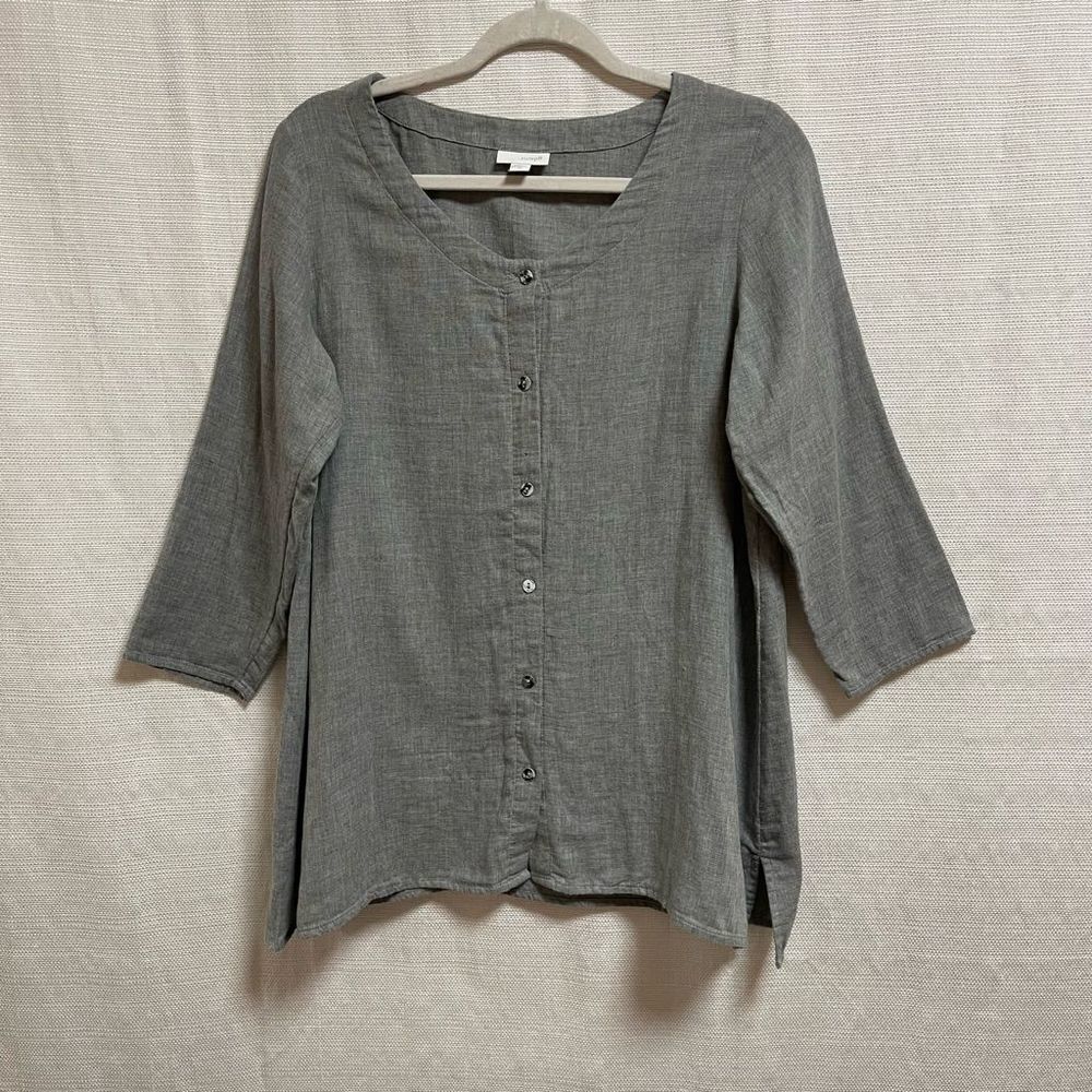 J Jill Pure Jill Cotton Button Up Gray Top Blouse